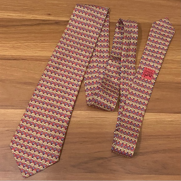 HERMÈS Paris 7673 TA Red Multi Scallop Mini Flowers Print 100% Silk Tie Necktie - Picture 4 of 14